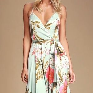 NWT Lulu’s Still the One Sage Green Floral Print Satin Maxi Dress
